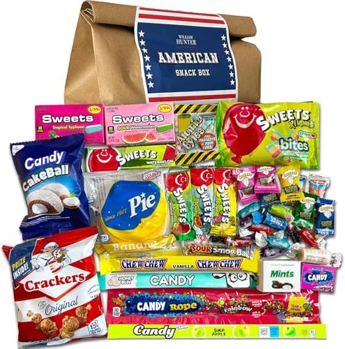 William Hunter American Sweets Gift Bag - Wide Selection Sweet Hamper Great Value American Sweet Hamper for Children or Adults Mystery Box of Iconic American Candy