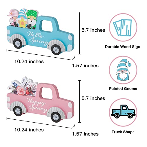 Hogardeck HGTD-256 Spring Decorations For Home, Hogardeck 2 Pcs Rustic Happy Spring Table Decor Wood Sign thumb #3