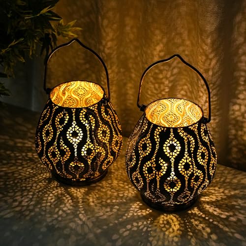TRIROCKS Set of 2 Moroccan Decorative Lamps 8'' High Cordless Lamp Metal Table Lamps with Fairy Lights Bulb for Home Living Room Garden Yard Party Events Tabletop Indoor Outdoor(Black) by TRIROCKS - Used condition - Image 7