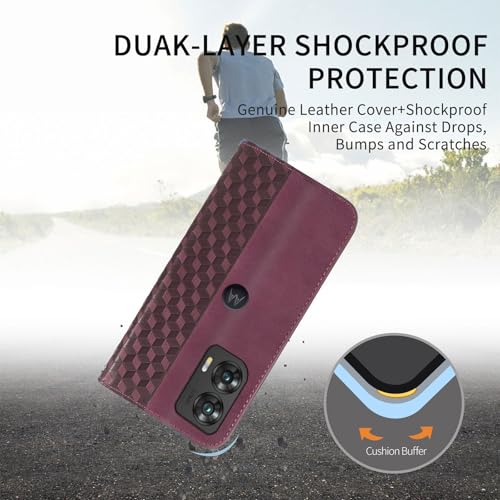 Image of Wallet Case for Motorola Moto G Stylus 5G 2024 6.7 inch - PU Leather Flip Cover with Card Holder Slots, Strong Magnetic Folio Phone Case, Wine red