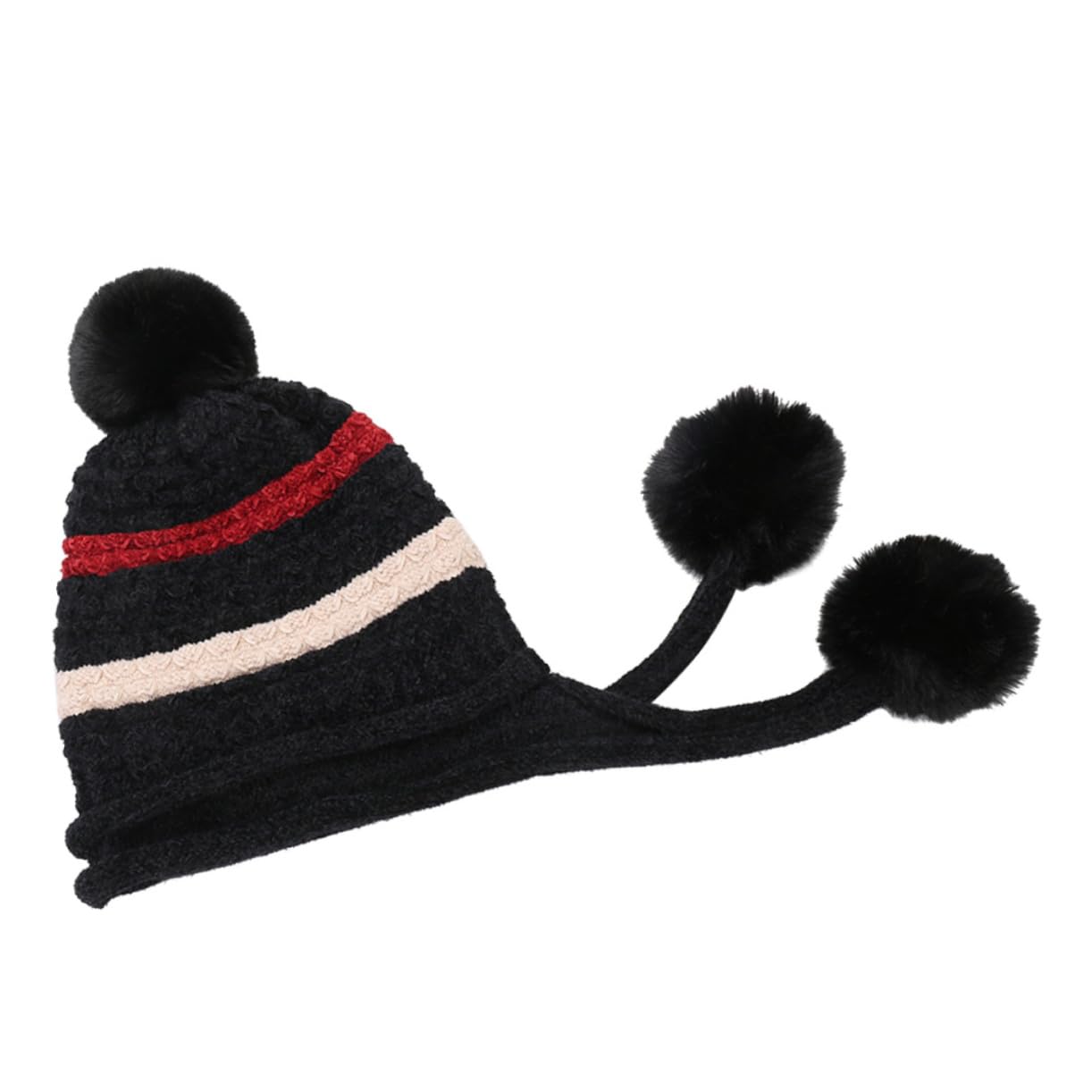 SOIMISS 3pièces Bonnet Hiver Laine Tricoté pour Femmes avec Pompons Chapeau Chaud Et Confortable pour Ski Les Activités Extérieur Jours Froids Noir