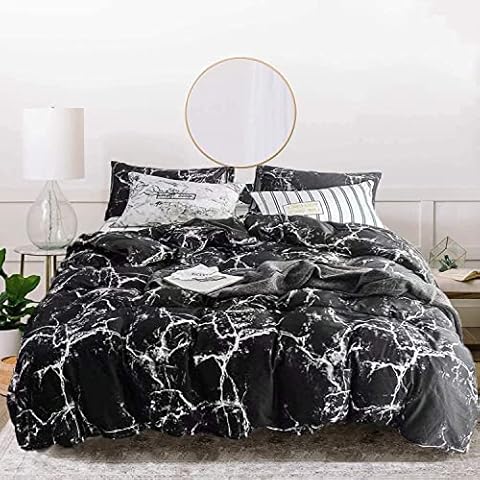 Houseri Black Marble Comforter Full Marble Bedding Sets Full Black and Grey Comforter Men Women Boys Abstract Black Comforter Set Full Modern White Black Gray Bedding Quilt Set Full Size Cover