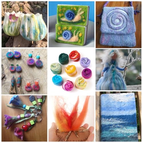 Image of Magibeasd 1.59 oz Wool Roving for Needle Felting Nature Wool Yarn Kit Variety 9 Colors for Beginners Felted Crafts DIY Materials Hand Spinning Supplies