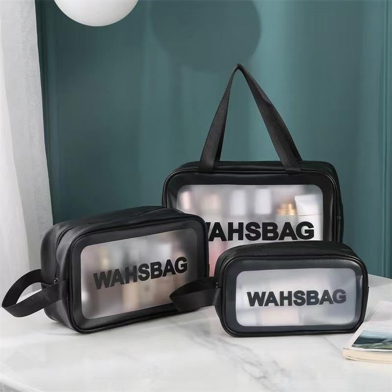 Image of Catron Waterproof Wash Bag Pouch for Travel Kit Toiletry Bag Pink Faux Leather, 6-Piece Travel Makeup, Brushes & Accessories Toiletry Organiser with Clear Window (Set of 6) (Blue+Black)