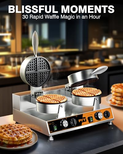 Image of PYY Commercial Waffle Maker - Double Waffle Maker, Non-stick Electric Chaffle Maker for Restaurant Party Food Stall, Large, Stainless Steel