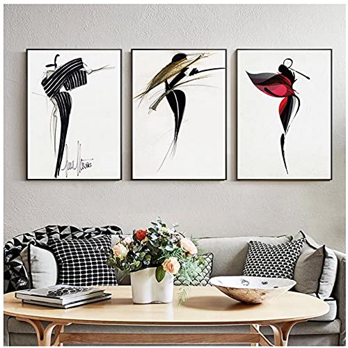 Moderne Abstrakte Schwarz-Weiße Mode-Mädchen-Wand-Kunst-Leinwand-Malerei Poster & Kunstdrucke Wandbilder Dekor Leinwand Bilder 50x70cm x3 Rahmenlos Cover