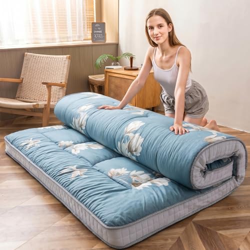 MAXYOYO Floral Printed Futon Mattress, Japanese Floor Mattress Quilted Bed Mattress Topper, Extra Thick Folding Sleeping Pad Breathable Floor Lounger Guest Bed for Camping Couch, Full Size