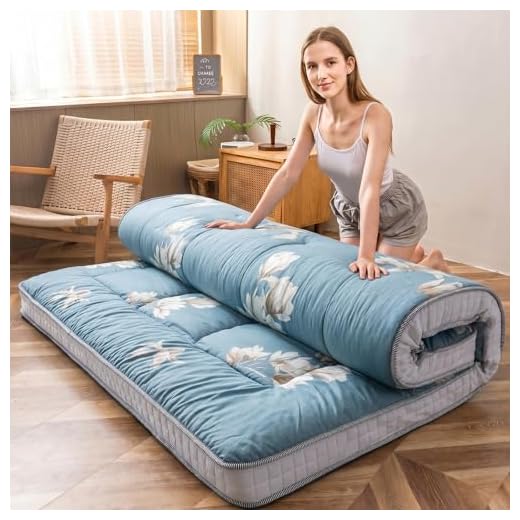 MAXYOYO Floral Printed Futon Mattress, Padded Japanese Floor Mattress Quilted Bed Mattress Topper, Extra Thick Folding Sleeping Pad Breathable Floor Lounger Guest Bed for Camping Couch, Twin Size