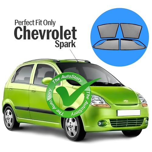 Image of AutoStory Magnetic Car Sunshade for Chevrolet Spark | Front Half Cut for Mirror Visibility + Rear Full Coverage with Zipper | Heavy Heat & UV Protection | Privacy Side Window Curtains Shades