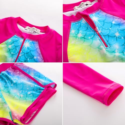 GRACE KARIN Girls 2-Piece Rash Guard Set Long Sleeve Swimwear with Hairband 5-12Y2