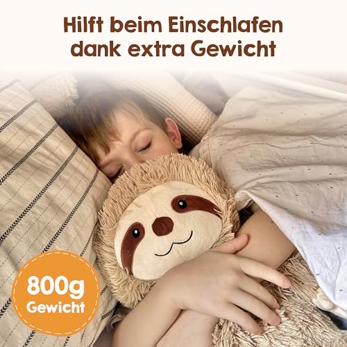 Edubini Gewichtskuscheltier für Kinder [EXTRA SCHWER] - Faultier Kuscheltier als Einschlafhilfe bei Reizüberflutung (inkl. 800g WÄRMEKISSEN) - Plüschtier, Wärmetier, Weighted Stuffed Animal