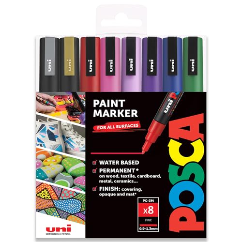 POSCA – PC-3M – Farbmarker-Kunststifte – 0,9–1,3 mm – 8er-Set in Geschenkbox (Popular Colours)