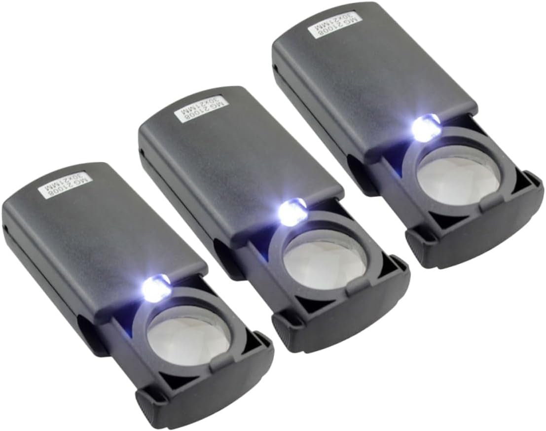 ORFOFE 6pcs Led Illuminated Jewelry Magnifier Handheld Glass for Gems Antiques Hobbies Lightweight Glass Design for Easy Use