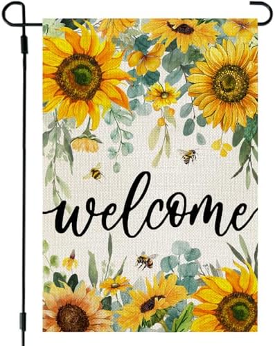 CROWNED BEAUTY Summer Garden Flag Sunflowers 12x18 Inch Double Sided Small Yellow Floral Seasonal Holiday Decoration for Outside Yard