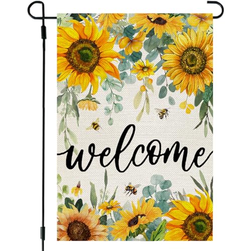 CROWNED BEAUTY Summer Garden Flag Sunflowers 12x18 Inch Double Sided Small Yellow Floral Seasonal Holiday Decoration for Outside Yard