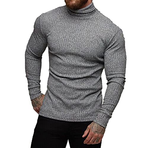TURETRENDY Men's Stretch Muscle Tshirts Turtleneck Long Sleeve Knit Tees Casual Slim Fit Basic Shirt Tops