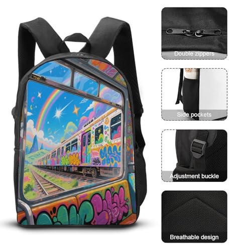 Fantasy Train 3pcs Lightweight Travel Backpack Printed Backpack With Lunch Pack Storage Box Case3