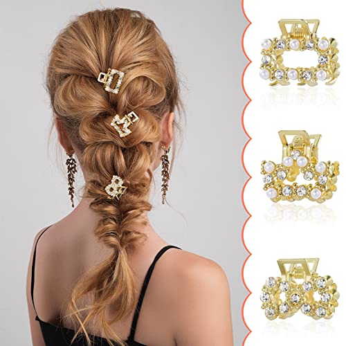 8 pcs mini pinzas de pelo con perla y cristal doradas miniatura 2