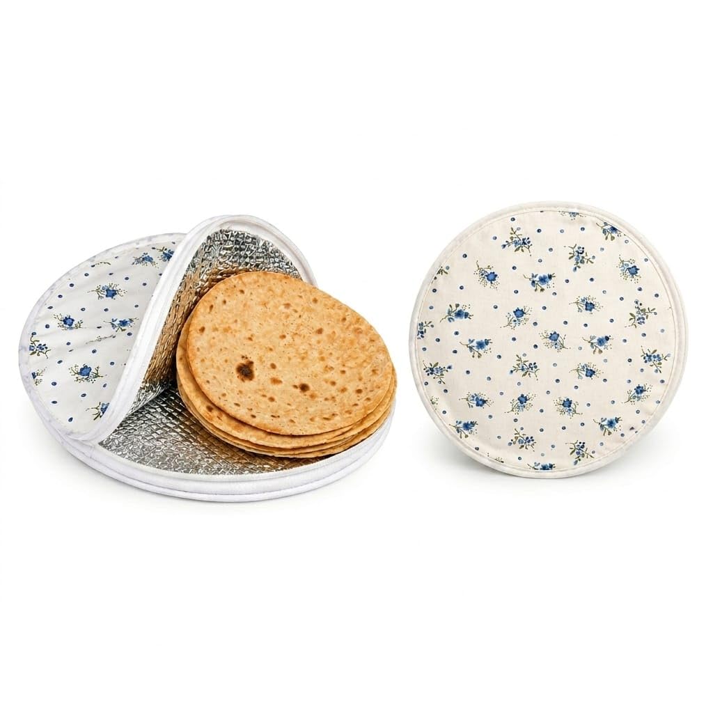 KokoMoko Insulated Roti Cover Bag with Zipper | Cotton Roti Cloth Wrap | Pack of 1 | Cotton Double Layer Roti Wrap | Reusable, Washable Hot Chapati Cover for Kitchen & Dining, Round (Floral Print)-image-36