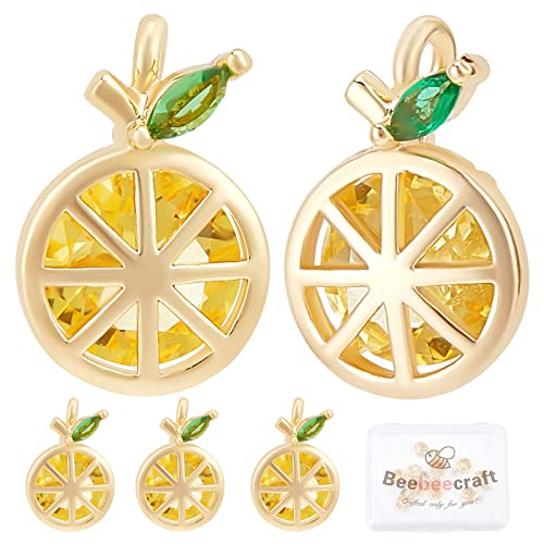 Beebeecraft 10Pcs/Box Lemon Charms 18K Gold Plated Brass Yellow Fruit Charms Jewelry Making Findings for DIY Summer Bracelet Necklace Earring Making (11.5×7.5×4.5mm)