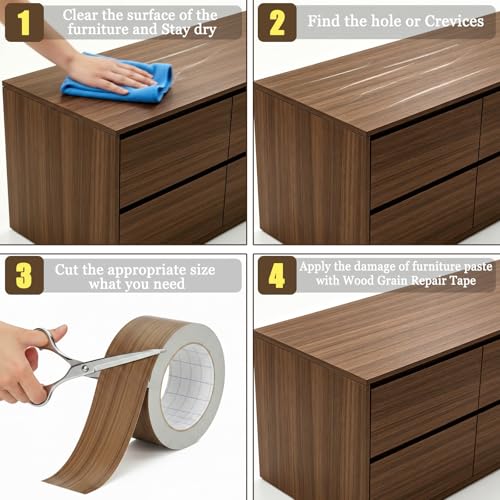 Image of GSCIT Club Natural Walnut Wood Tape, 2.4 inch X 15ft Self Adhesive Wood Grain Tape Walnut Repair Patch for Tables, Chairs, Baseboards, Doors, Windows, Floors, Handicraft DIY.