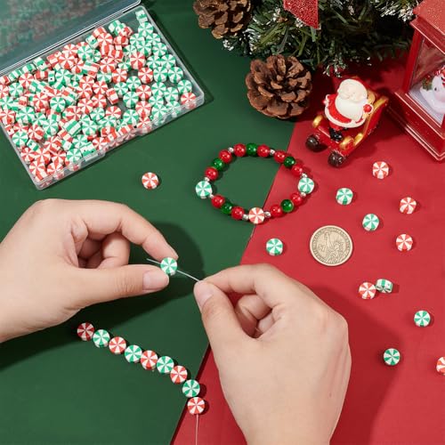 SUNNYCLUE 1 Box 200Pcs 10mm Christmas Polymer Clay Beads Candy Beads Cute Red Green Candy Round Flat Disc Vinyl Spacer Loose Beads Bulk for jewellery Making Diy Bracelets Necklace Chocker Craft Suppli - Image 3