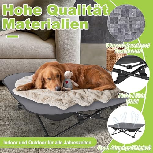 ORHEYA Faltbares Outdoor Hundebett – Erhöhtes, atmungsaktives hundeliege Bett für Hunde bis 60 kg, ideal für Camping und Garten, Outdoor Indoor 87 x 87 x 33 cm
