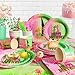 Geopty 142Pcs Witch Birthday Party Decorations, 40pcs Plates, 20pcs Napkins/ Cups/ Straws, 40pcs Forks, 1pcs Pink Green Tablecloth Witch Themed Party Tableware Supplies