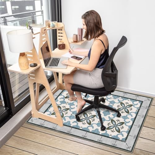 Chair Mat for Hardwood Floor,48\"*36\" Under Desk Mat for Rolling Computer Chair &Low Pile Carpet Floor,Anti-Slip Floor Protector for Home Office Blue Flowers
