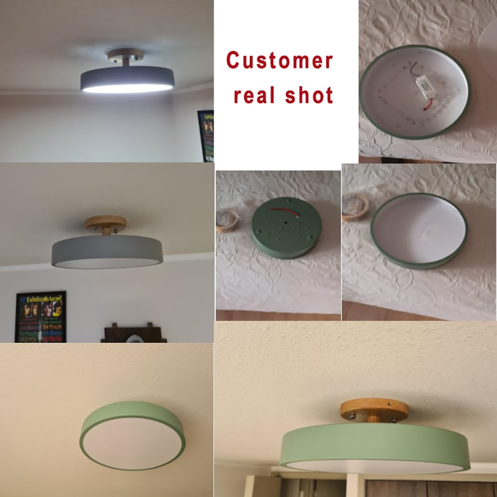 Lampa sufitowa LED z 1 światłem, możliwość ściemniania, 23 cm (9 cali), nowoczesny styl, drewniana 12 W, szara, do salonu, sypialni, kuchni, kuchni, regulowanej temperatury.