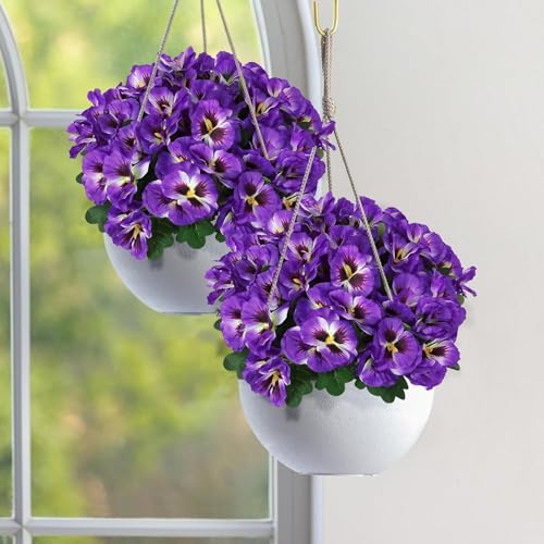 Artificial Pansies Flowers Outdoor 10 Bundles Artificial Flowers Bulk Faux Flowers UV Resistant Fake Silk Flowers for Front Porch Window Box Hanging Planter Decoration (Purple, 10P image 6