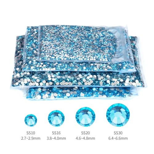 Image of 10000PCS Aquamarine Rhinestones Bulk, Flat Back Crystal Glass Stone Round Gems,SS16, 3.8-4.0mm