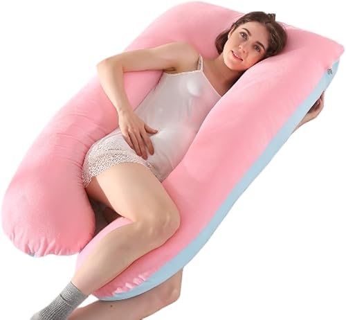 ecico Almohada de embarazo, almohada de cuerpo completo en forma de U, funda de enfriamiento gris, almohada de embarazo para dormir, almohada