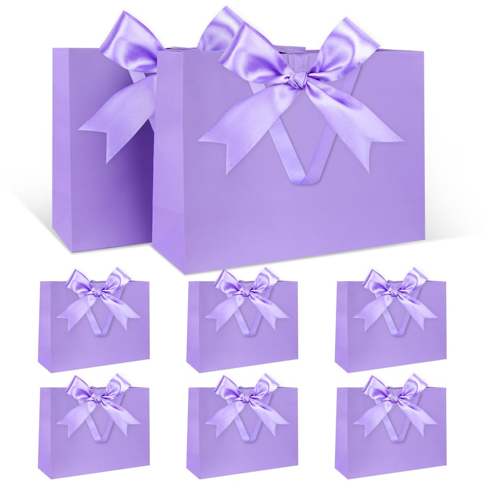 Gift Bags Set, Purple Gift Bag with Ribbon Purple Gift Bag with Handles 8pcs 30 x 21 x 10 cm Large Gift Bags for Birthday Wedding Anniversary Christmas