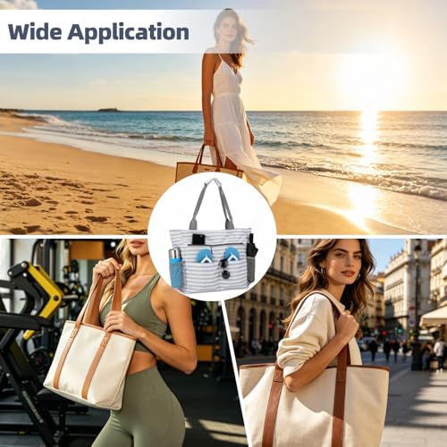Bolsa de playa para mujer con bolsa de muñeca y compartimentos interiores 2