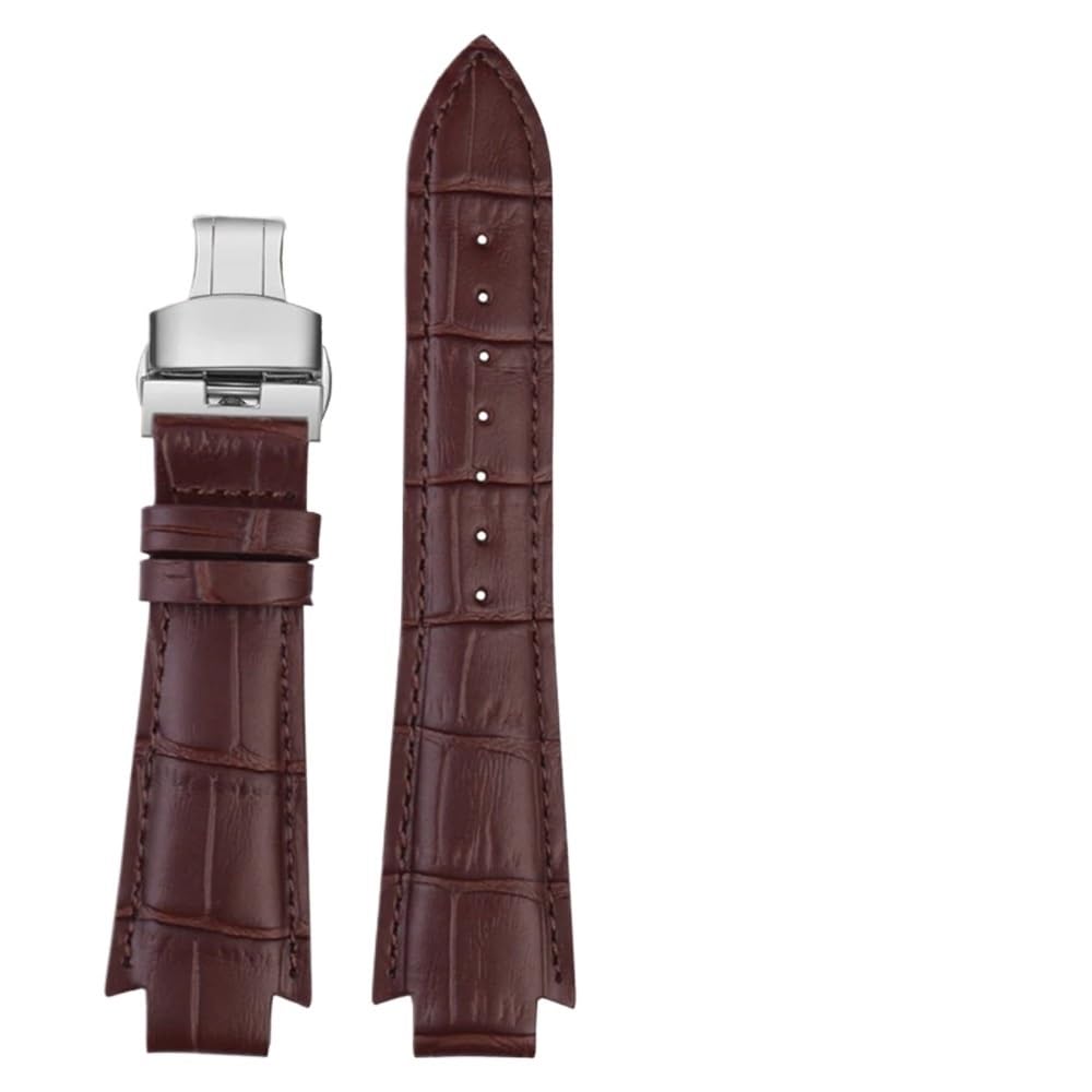 AMAUPCKCA 24x14mm Convex End Genuine Leather Watchband 1853 For Tissot T60 Strap L875/975K Men Women Watch Belt Butterfly Clasp Bracelet(Brown B SK)