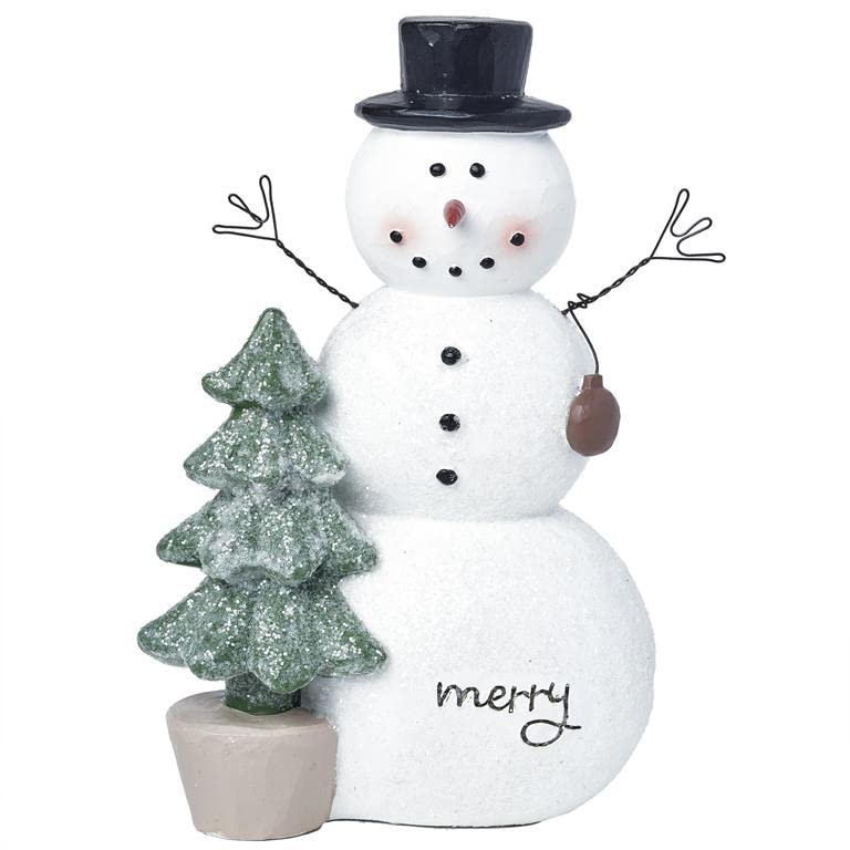 Blossom Bucket Merry Snowman Holding Ornament with Christmas Tree