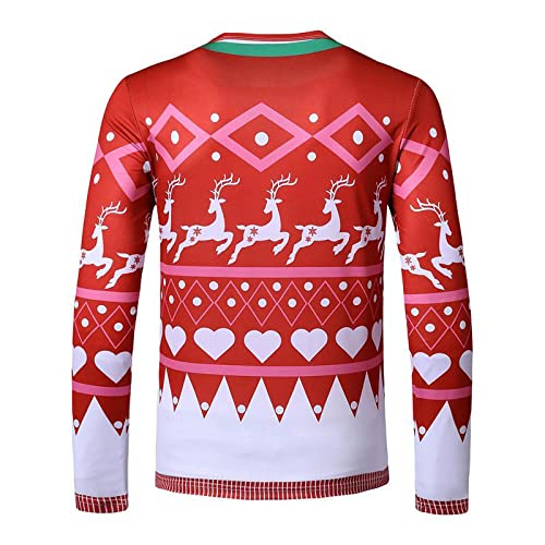 Men's 3D Photo-Realistic Ugly Christmas Sweater Long Sleeve T-Shirt Novelty Xmas Party Tops Funny Holidays Pullover White #TOP4