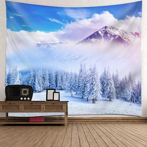 Tapisserie hiver montagne enneigée 150x130 pour chambre cosy