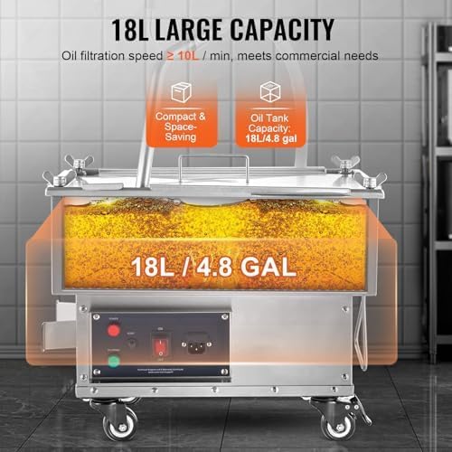 Filtro Olio per Friggitori Professionali, Pompa 300W Alta Efficienza, capacità 18L, Sistema di Filtrazione in Acciaio Inox Alimentare 304 per Cucine di Ristoranti, Fast Food, Pub e Catering