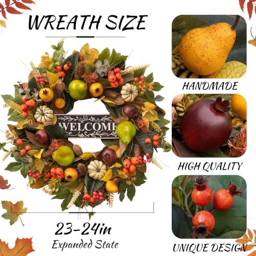 Image of 24 Inch Fall Wreaths for Front Door, Autumn Harvest Wreath with Pears