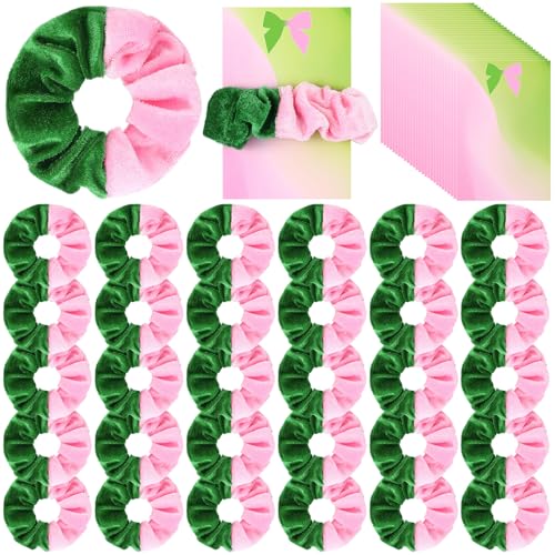 Chouchou en velours rose et vert : lot de 30 élastiques avec cartes de princesse