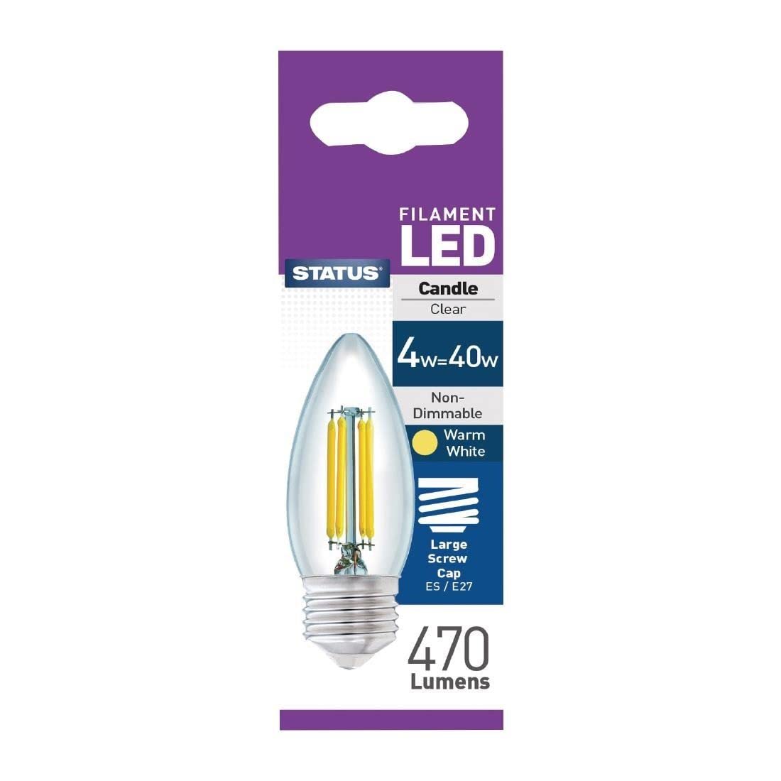 Status Warm White 4.5W = 40W = 470 Lumens Filament Led - Candle - Es - Clear - 1 Pk Box - In White Cdu