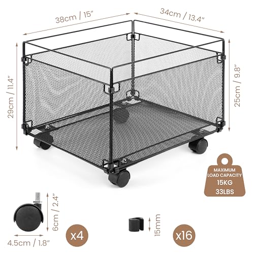 Belle Vous Schreibtisch-Dokumentenhalter - A4 Dokumenten-Organizer - Metallgitter mit Rollen - Für 80 Ordner - Hängeregister Box - Hängemappen - Hängemappenbox - Schwarz