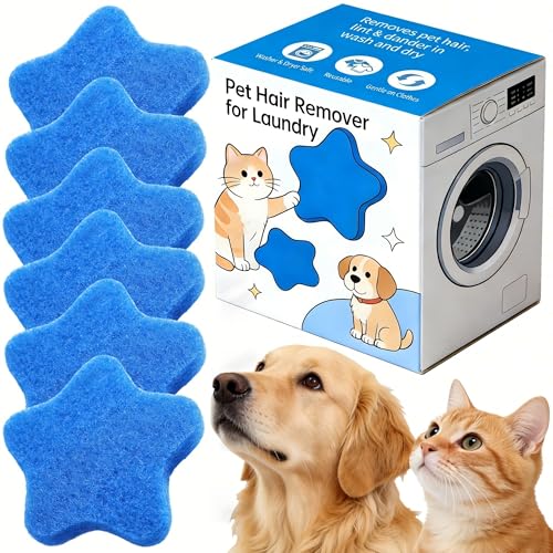 6 PCS Pet Hair Remover for Laundry Effectively Removes Fur Lint & Dander Reusable Eco-Friendly Laundry Pet Hair Catcher Gentle on Clothes Protects Machine Easy to Use & Clean (Blue)