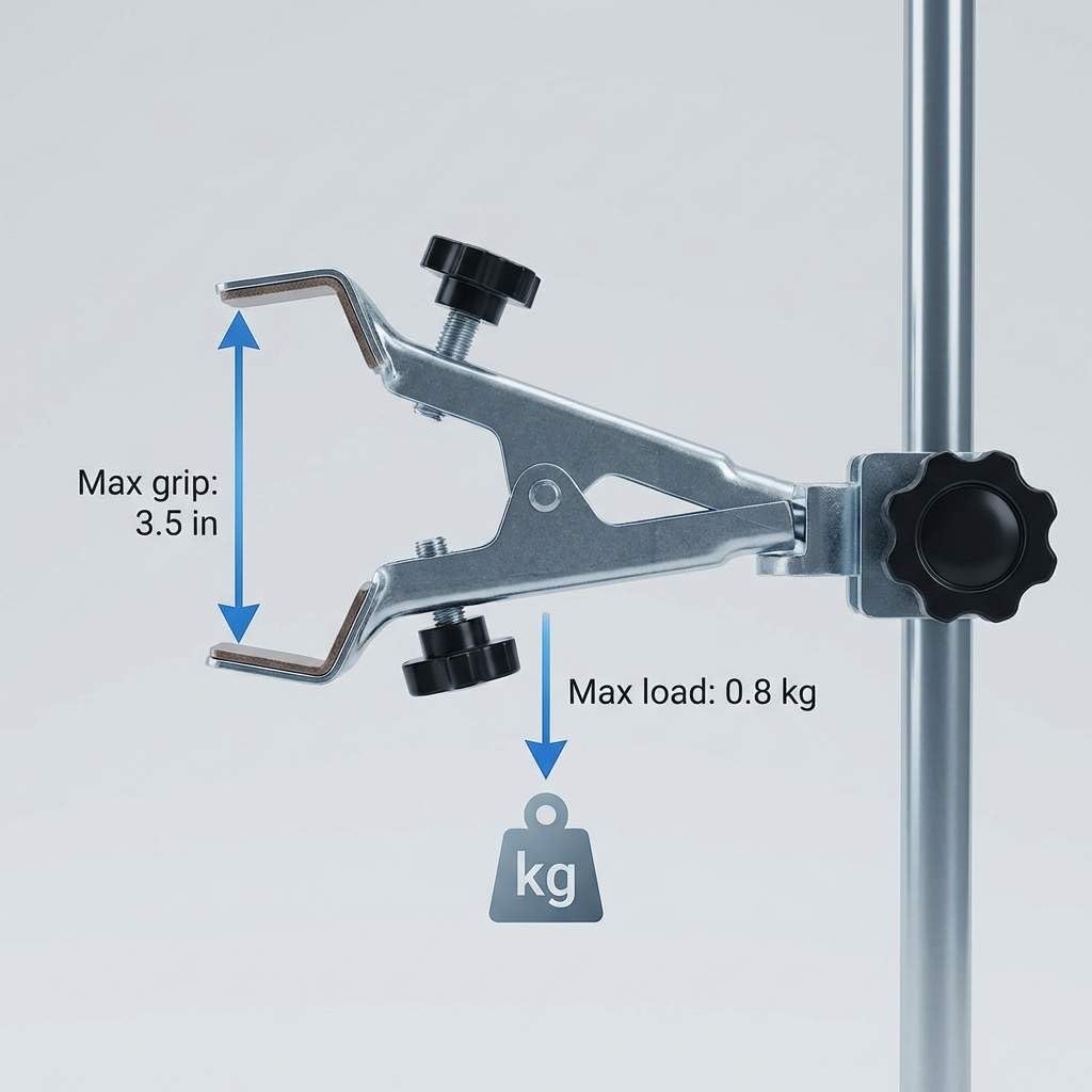QWORK Set di 2 supporti in metallo per laboratorio, con morsetto in ferro, morsetto per fiaschetta e supporto per condensatore