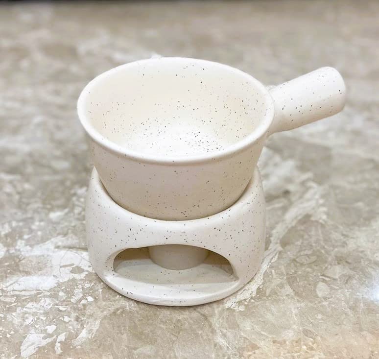 YOUR LOCAL STORE Ceramic Fondue Pot Set Premium Tea Light Melting Oil Burne Pot for Cheese Chocolate with 1 Tealight Candle (White)-image-17