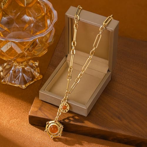 18K Gold-tone Plated Necklace for Women Chunky Agate Pendent Choker Dianty Sun Heart Necklace Unisex4