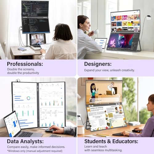 Image of InnoView 23.8 inch Dual Portable Monitor 180Hz 2560 x 1440P 2K 100% sRGB - Foldable & Stackable Design with 315 Screen Adjustment & 180 Stand | USB-C /HDMI, Dual Monitor for Laptop, Mac, Windows