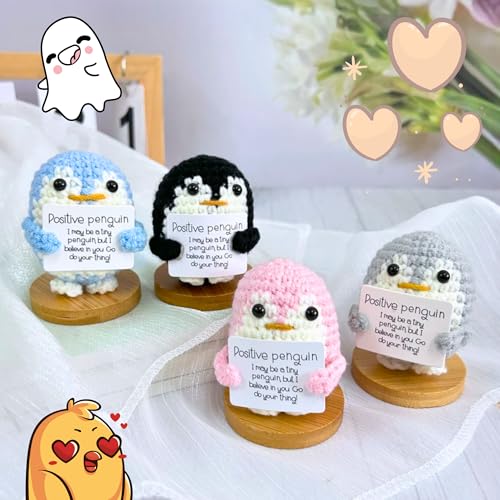Image of Cute Emotional Support Crochet Toys Handmade Gifts with Message for Women Men Friends Coworkers, Birthday Christmas Valentine's Gift (Penguin)
